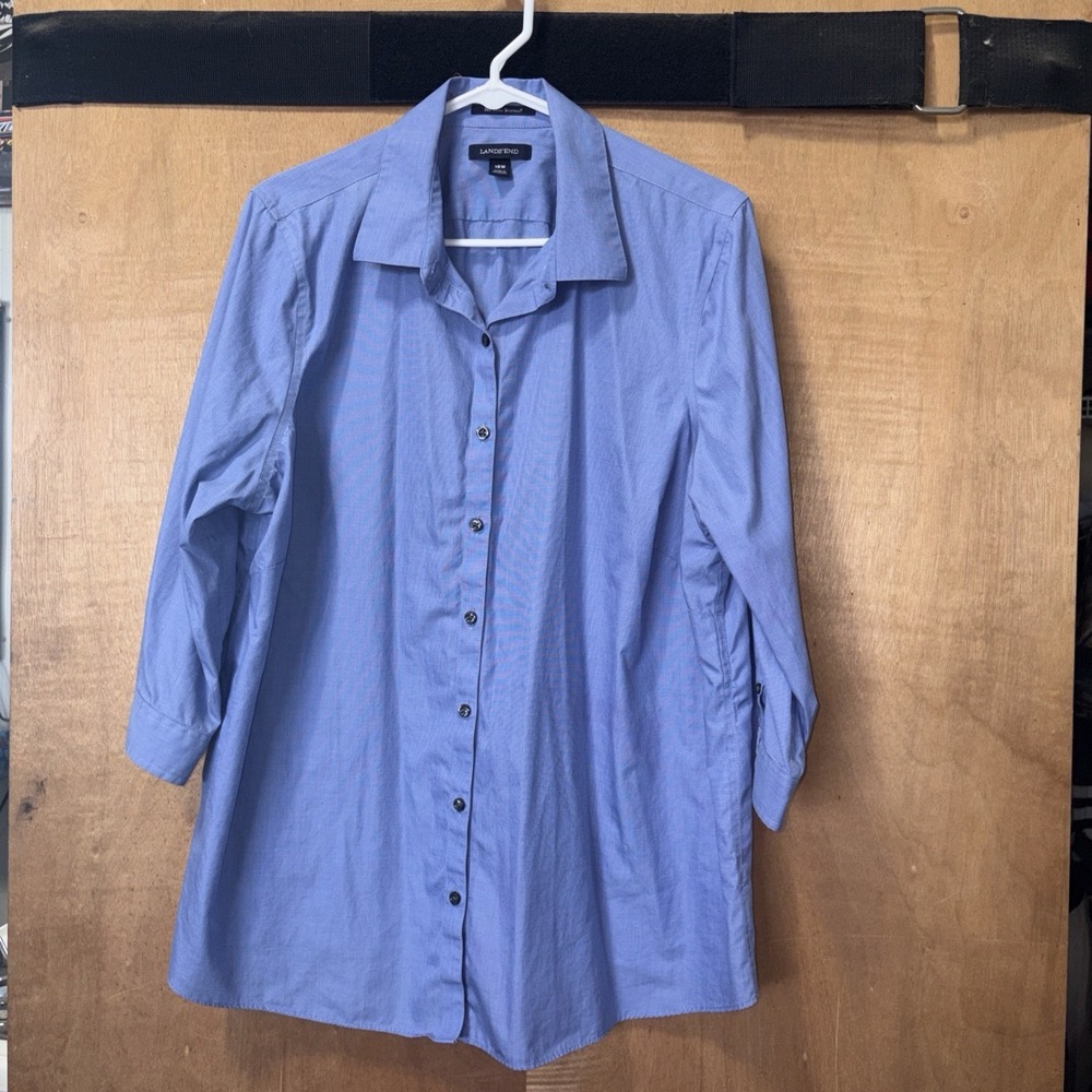 Set Of 2 Lands End Women's‎ No Iron Button Up 3/4 Sleeve Tops 18 W - Picture 2 of 16